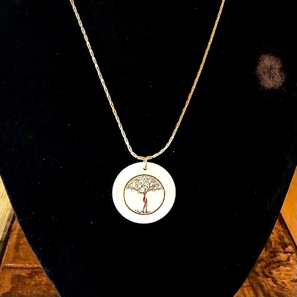 Elegant Gold and White Tree Pendant Necklace